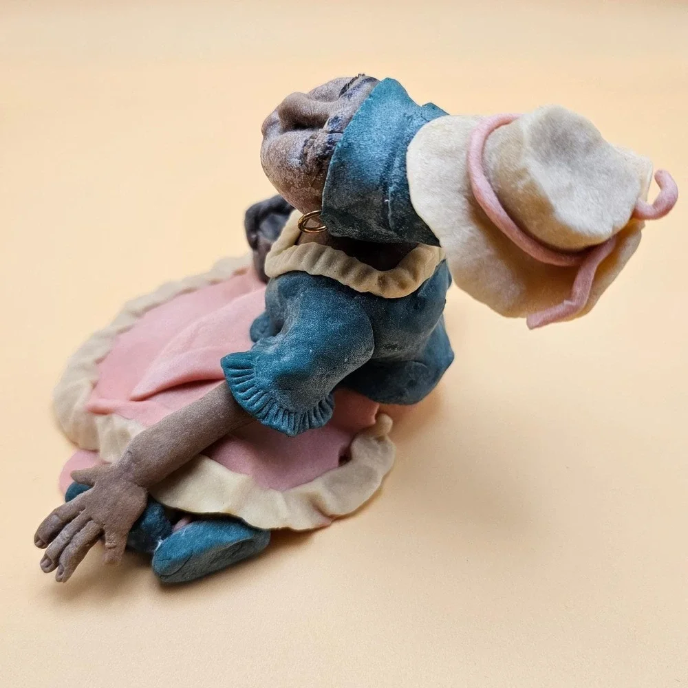 Artisan Signed Limited Edition Figurine Woman Basket Straw Hat Handcrafted RARE